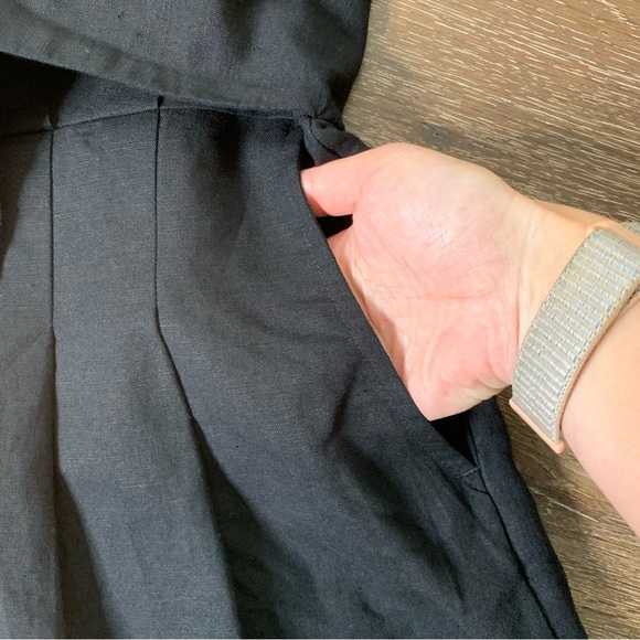 Madewell black Womens tie waist linen blend romper 6 - Picture 4 of 10